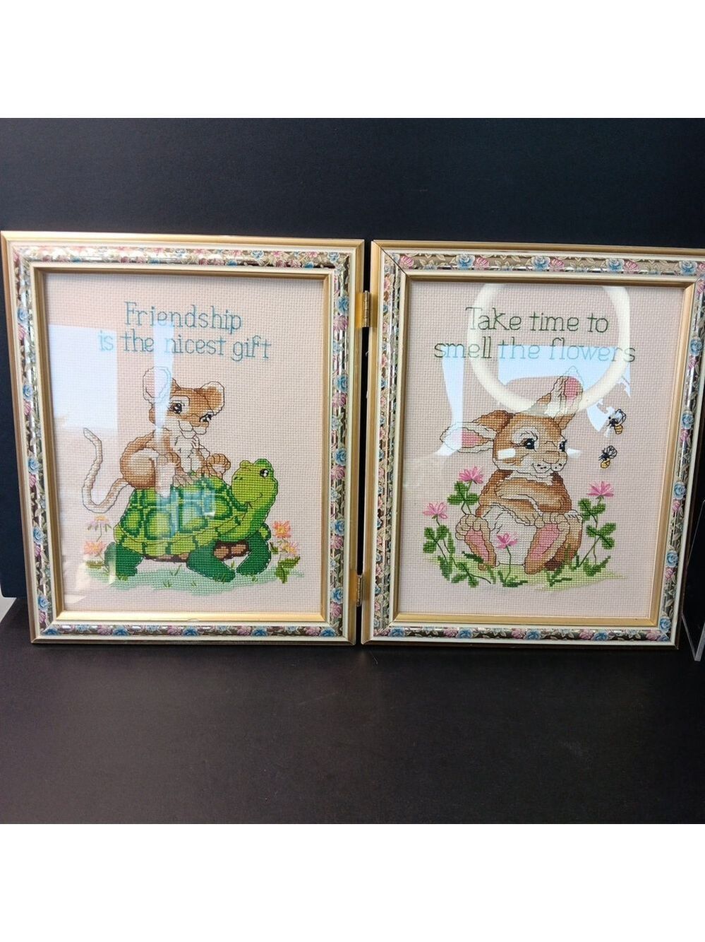 Needlepoint Finished In Frame Desk Decor Gorgeous! Turtle Rabbit Mouse Canada - Picture 14 of 16